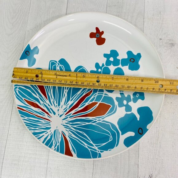 Ikea BULLRA 15199 Turquoise Red Floral Round Stoneware Dinner Plates Set of 4 - Picture 8 of 12